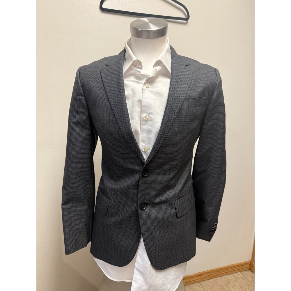 Hugo Boss Men's Sport Coat Blazer Two Button Gray Checked Wool GUABELLO 36S Silk